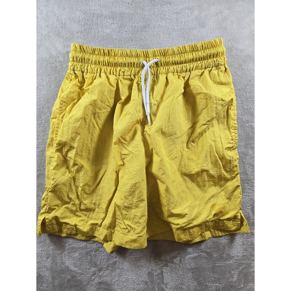 Guess Swim Trunks Mens Small Yellow Shorts Mesh Lined Drawstring Pockets 7" - Picture 1 of 14